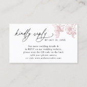 Elegant Pink Floral QR code Wedding RSVP Small Visitenkarte (Vorderseite)