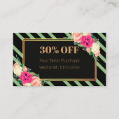 Elegant Pink Floral Stripes QR Code Discount Card Rabattkarte (Vorderseite)