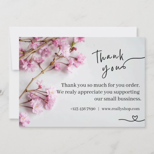 Elegant Pink Floral Thank You Card (Vorderseite)