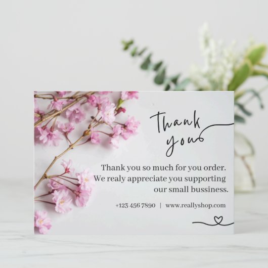 Elegant Pink Floral Thank You Card (Stehend Vorderseite)