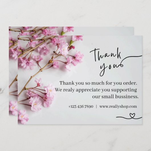 Elegant Pink Floral Thank You Card (Vorne/Hinten)