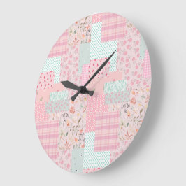 Elegant Pink Floral Wall Clock | Soft Rose Aesthet Große Wanduhr
