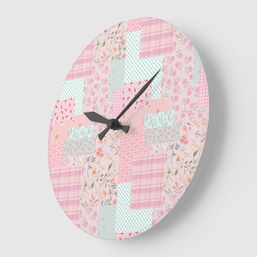 Elegant Pink Floral Wall Clock | Soft Rose Aesthet Große Wanduhr (Winkel)
