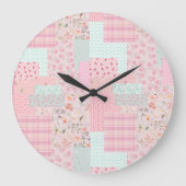 Elegant Pink Floral Wall Clock | Soft Rose Aesthet Große Wanduhr (Vorderseite)