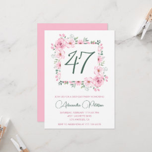 Elegant Pink Floral Watercolor 47. Geburtstag Einladung