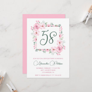 Elegant Pink Floral Watercolor 58. Geburtstag Einladung