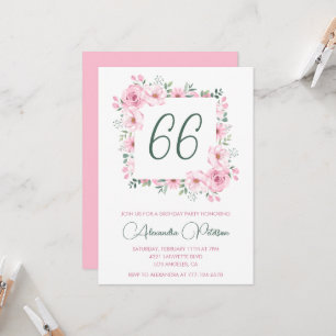 Elegant Pink Floral Watercolor 66. Geburtstag Einladung