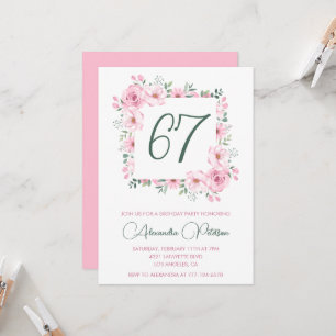 Elegant Pink Floral Watercolor 67. Geburtstag Einladung