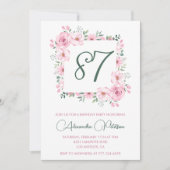 Elegant Pink Floral Watercolor 87. Geburtstag Einladung (Vorderseite)