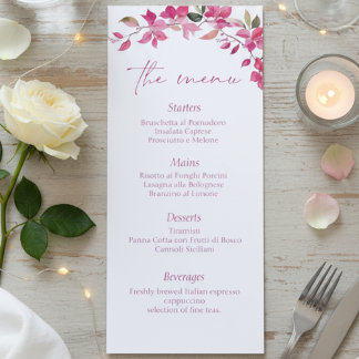 Elegant Pink Floral Watercolor Wedding  Menükarte