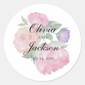Elegant Pink Floral Watercolor Wedding Runder Aufkleber (Vorderseite)