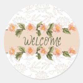Elegant Pink Floral Watercolor Welcome Napkins Runder Aufkleber