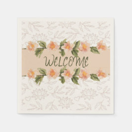 Elegant Pink Floral Watercolor Welcome Napkins Serviette