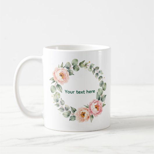 Elegant Pink Floral Watercolor Wreath Personalized Kaffeetasse (Links)