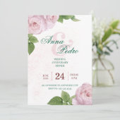 Elegant Pink Floral Wedding Anniversary  Einladung (Stehend Vorderseite)