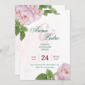 Elegant Pink Floral Wedding Anniversary  Einladung (Vorne/Hinten)