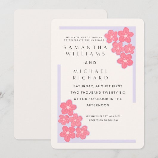 Elegant Pink Floral Wedding Invitation - Customiza Einladung (Vorne/Hinten)