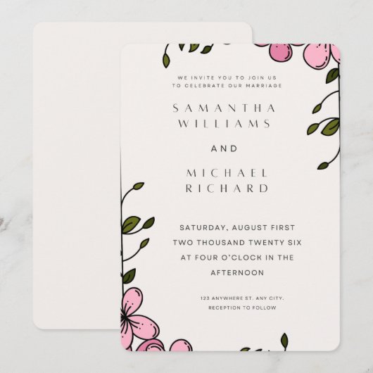 Elegant Pink Floral Wedding Invitation - Customiza Einladung (Vorne/Hinten)