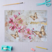 Elegant Pink Florals Butterflies Vintage Decoupage Seidenpapier (Basteln)