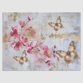 Elegant Pink Florals Butterflies Vintage Decoupage Seidenpapier