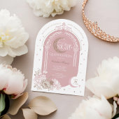 Elegant Pink Florals Moon Stars Tiara Quinceañera Einladung