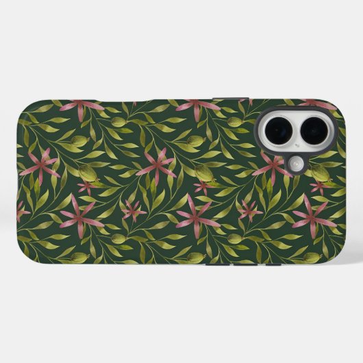 Elegant Pink Flower Pattern on Dark Background Case-Mate iPhone Hülle (Rückseite (Horizontal))