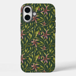 Elegant Pink Flower Pattern on Dark Background iPhone 16 Plus Hülle