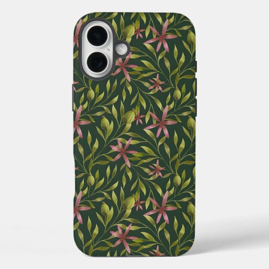 Elegant Pink Flower Pattern on Dark Background Case-Mate iPhone Hülle (Rückseite)