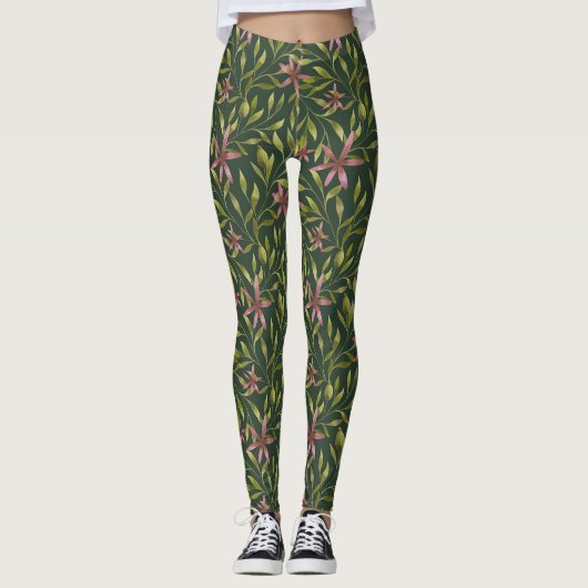 Elegant Pink Flower Pattern on Dark Background Leggings (Vorderseite)