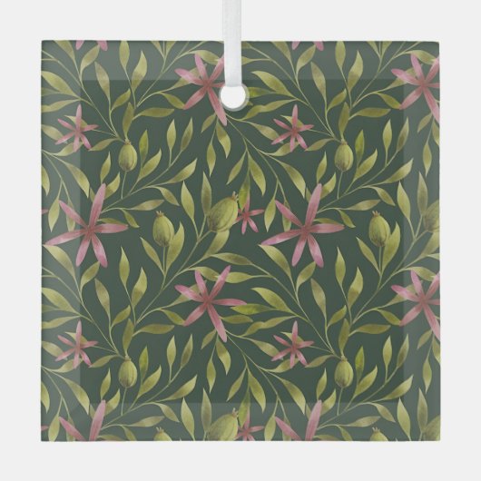 Elegant Pink Flower Pattern on Dark Background Ornament Aus Glas (Vorderseite)
