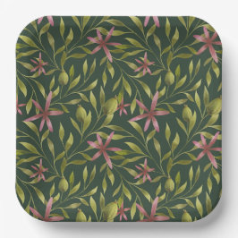 Elegant Pink Flower Pattern on Dark Background Pappteller