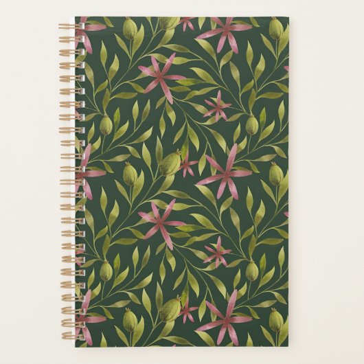 Elegant Pink Flower Pattern on Dark Background Planer (Vorderseite)