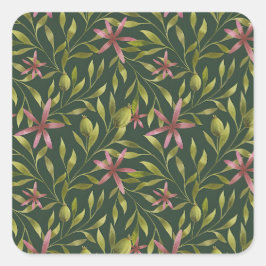 Elegant Pink Flower Pattern on Dark Background Quadratischer Aufkleber