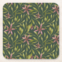 Elegant Pink Flower Pattern on Dark Background Rechteckiger Pappuntersetzer