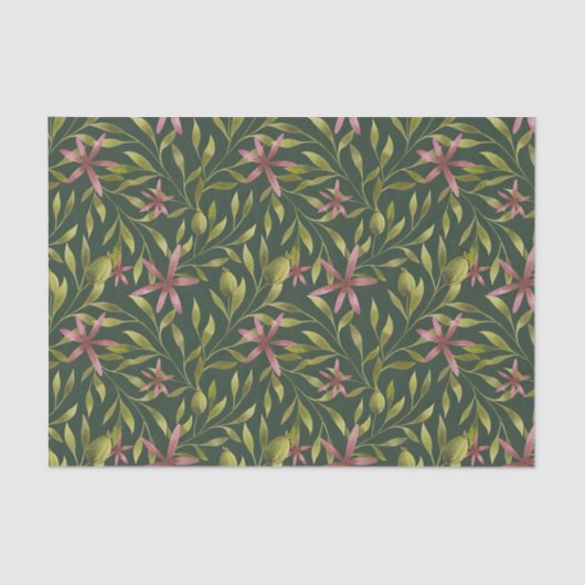 Elegant Pink Flower Pattern on Dark Background Seidenpapier (Vorderseite)