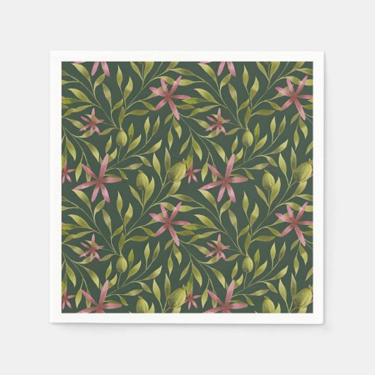 Elegant Pink Flower Pattern on Dark Background Serviette (Vorderseite)