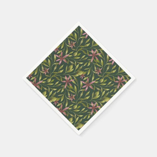 Elegant Pink Flower Pattern on Dark Background Serviette (Ecke)