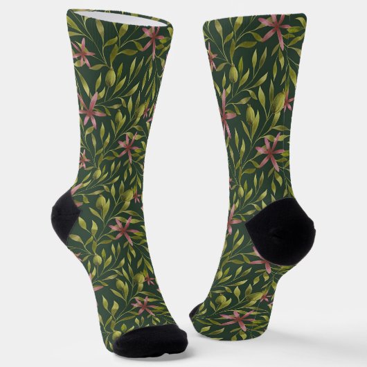 Elegant Pink Flower Pattern on Dark Background Socken (Gewinkelt)