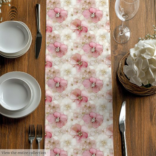 Elegant pink flowers and gold table wrap design mittelgroßer tischläufer