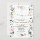 Elegant Pink Flowers Gold Greenery Dedication Einladung (Vorderseite)