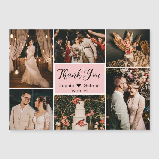 Elegant Pink Foto Collage Wedding Vielen Dank Magnetkarte (Vorderseite)