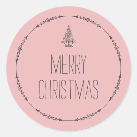 Elegant Pink Frohe Weihnachten Runder Aufkleber (Vorderseite)