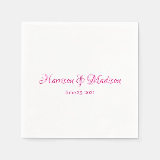 Elegant Pink Fuchsia Custom Script Names Wedding Serviette (Vorderseite)