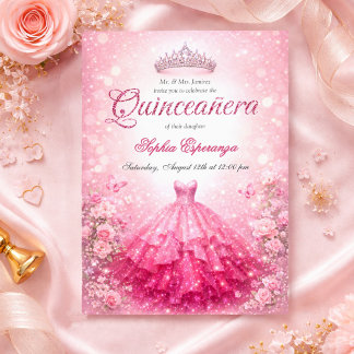 Elegant Pink & Fuchsia Quinceanera Einladung