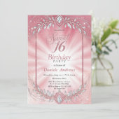 Elegant Pink Funkelnd Diamond 16 . Geburtstag Einladung (Stehend Vorderseite)