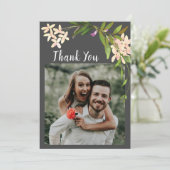 Elegant Pink Garden Blume Grüne Fotografie Dankeskarte (Stehend Vorderseite)