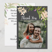 Elegant Pink Garden Blume Grüne Fotografie Dankeskarte (Vorne/Hinten)