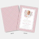 Elegant Pink Gingham Bow Photo Girl Baptism Einladung