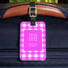 Elegant Pink Gingham Monogram Gepäckanhänger