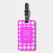 Elegant Pink Gingham Monogram Gepäckanhänger (Vorderseite vertikal)